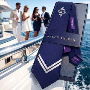 🎁HOLIDAY 26’🎁🔥💯ICONIC RALPH LAUREN PURPLE LABEL YACHT CLUB MONOGRAM RL TIE🔥